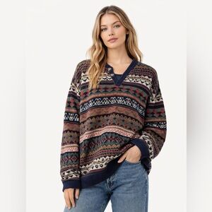 Vintage Oversized Fair Isle Knit Sweater Women’s XL Cozy Nordic Grandpa Style